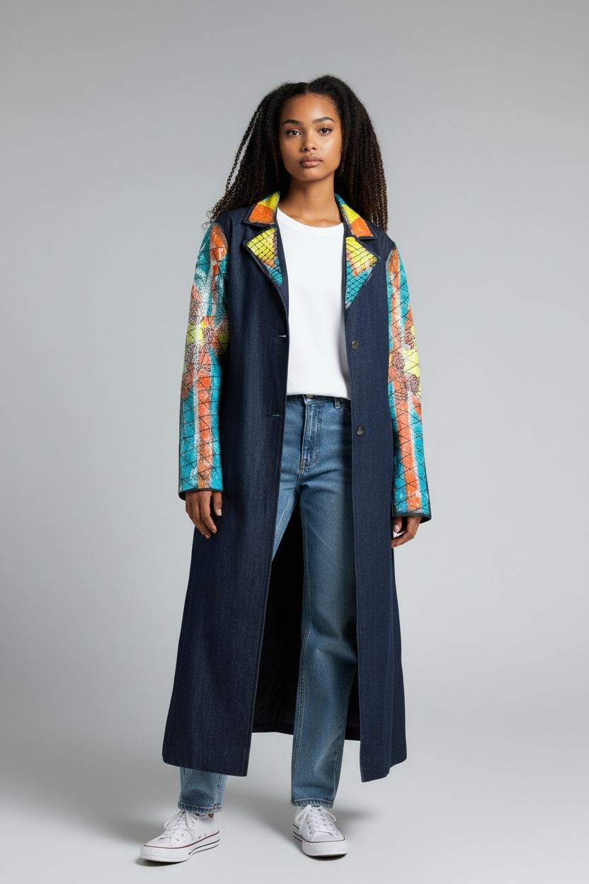 Model wearing a hand-painted Heartwear Collective jacket